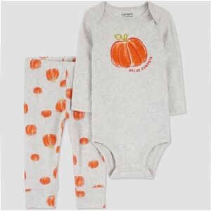 CARTERS BABY “HELLO PUMKIN” 2 PC SET- GRAY SIZE MULTI SIZES. (NEW WITH TAGS)